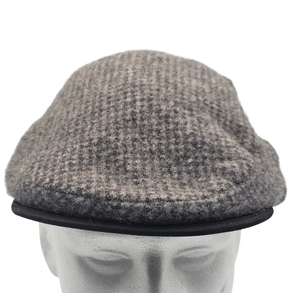 Vtg Polo Ralph Lauren Wool Blend Flat Cap Gray Houndstooth Driver Hat Ivy Tweed